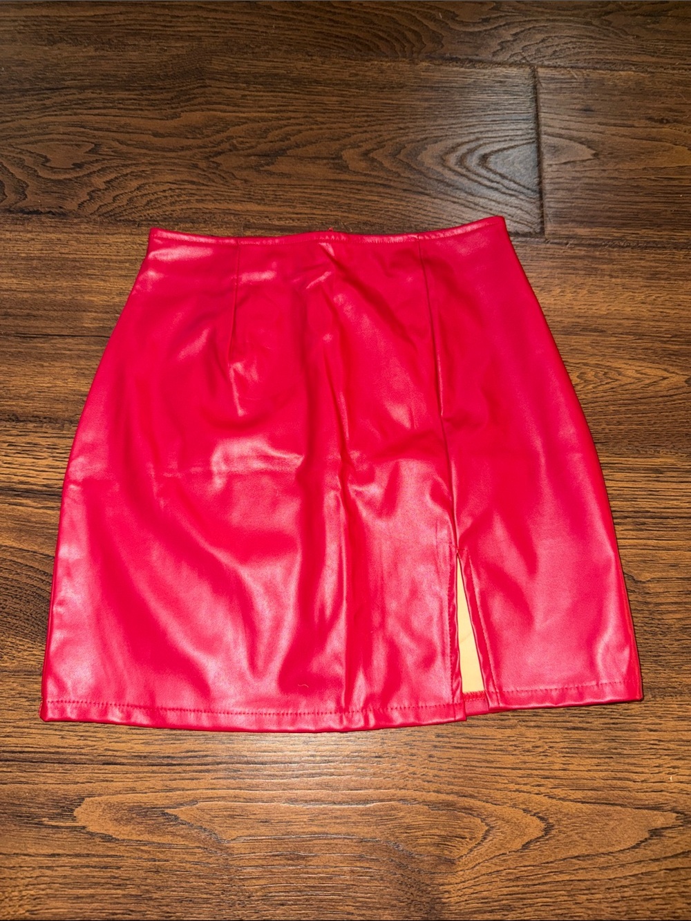 Windsor Bright Red Faux Leather Mini Skirt with Front Slit